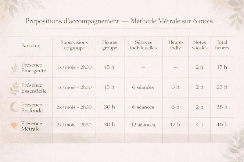 Tableau des propositions d'accompagnement — Méthode Métrale